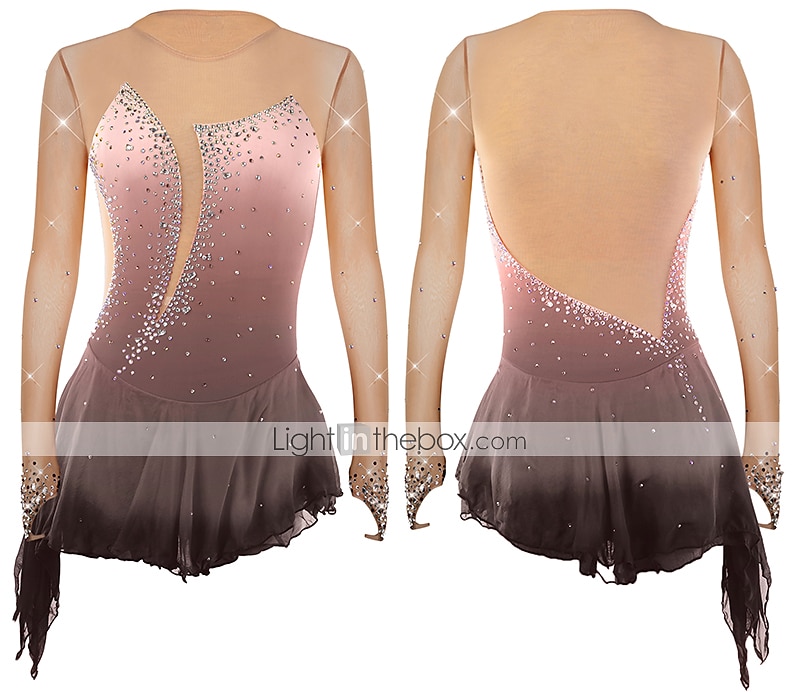 Figure Skating Dress Women's Girls' Ice Skating Dress Outfits Orange red  Violet Yellow Asymmetric Hem Mesh Spandex Competition Skating Wear Fashion  Long Sleeve Ice Skating Figure Skating 2024 - $129.99