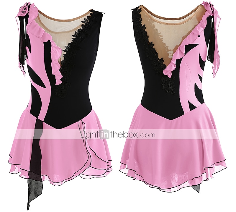 Eiskunstlaufkleid Damen Mädchen Eislaufen Kleider Austattungen Yan-pink Violett Wie im Bild Patchwork Asymmetrischer Saum Gitter Spandex Hochelastisch Praxis Professionell Wettbewerb 2025 - $116.99 –P15