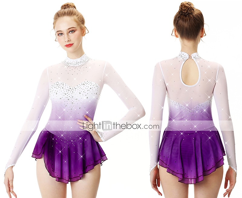 Figure Skating Dress Women's Girls' Ice Skating Dress Outfits Yan pink Golden yellow Violet Halo Dyeing Spandex Stretch Yarn Lace High Elasticity Professional Competition Skating Wear Handmade Fashion 2026 - $141.99 –P18