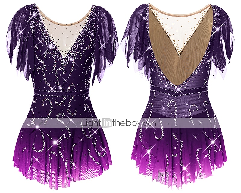 2026年 フィギュアスケート ドレス 女性用 女の子 アイススケート ドレス セット バイオレット ブラック ホワイト オープンバック スパンデックス ストレッチヤーン 高弾性 訓練 競技大会 スケートウェア 手作り ソリッド クラシック クリスタル・ラインストーン 半袖 アイススケート フィギュアスケート  コレクション – $157.99 –P12