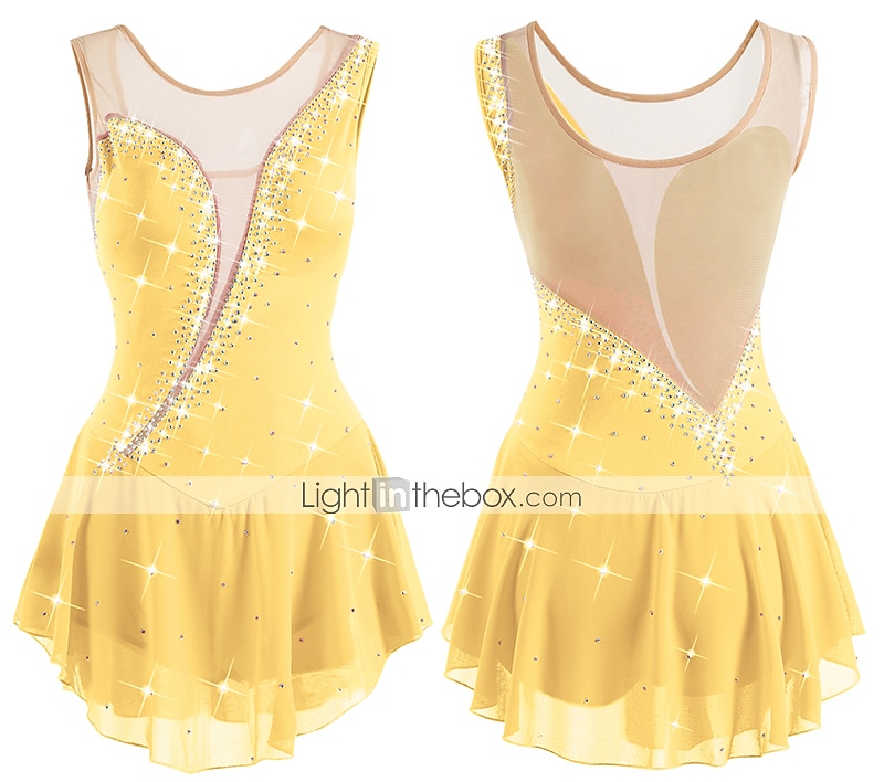 Kunstschaatsjurk Dames Voor meisjes Schaatsen Jurken Wit / Wit Geel en geel Donker paars Asymetrische zoom Netstof Spandex Hoge Elasticiteit Wedstrijd Kunstschaatskleding Kristal / Bergkristal 2026 - $101.99 –P19