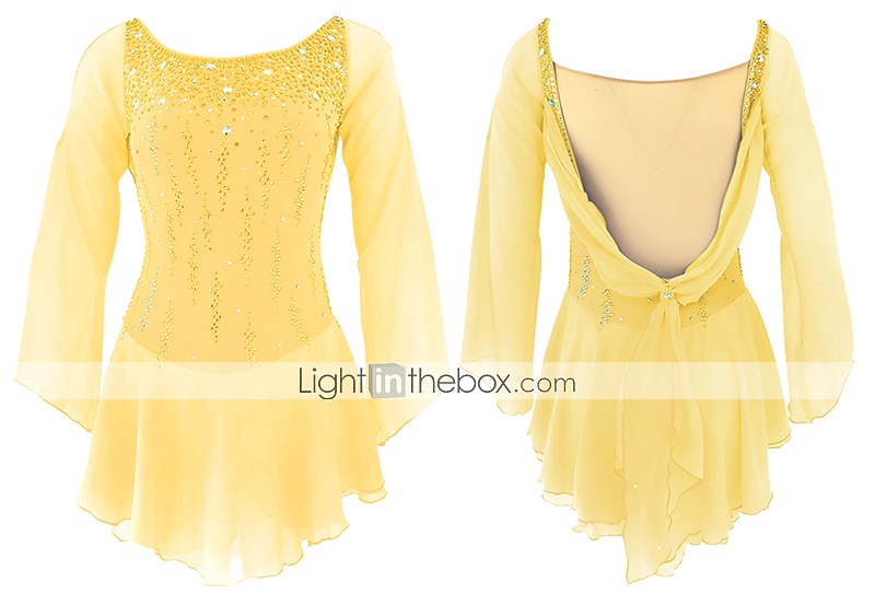 Robe de Patinage Artistique Femme Fille Patinage Robes Tenue Rose clair Blanc / Blanc Jaune et jaune Dos ouvert Spandex Micro-élastique Entraînement Tenue de Patinage Fait à la main Classique Cristal de 2025 ? $145.99 –P10