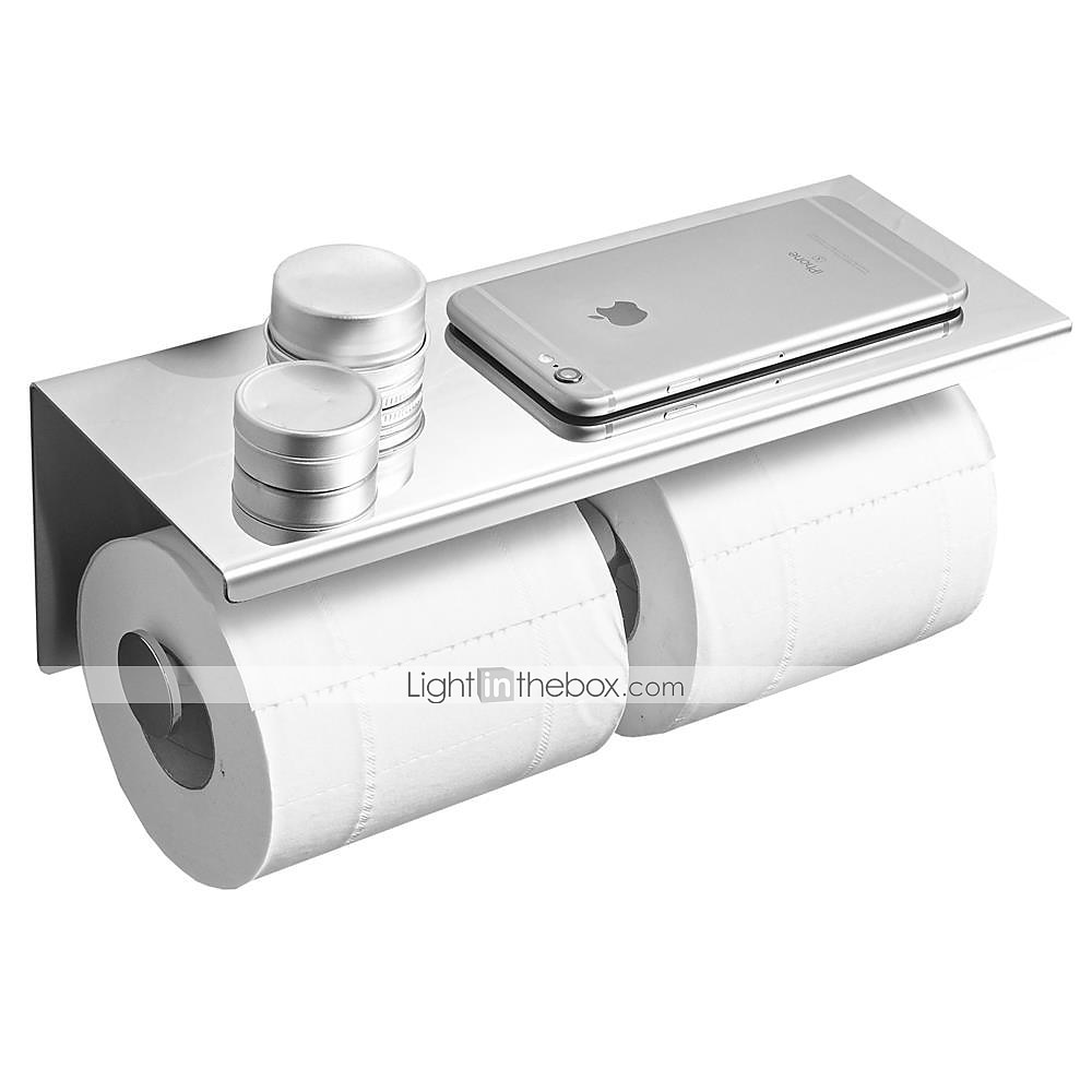 Toilet Paper Holder Multifunction Stainless Steel Bathroom Shelf Double Rods Wall Mounted 1pc 2025 - $60.99 –P2