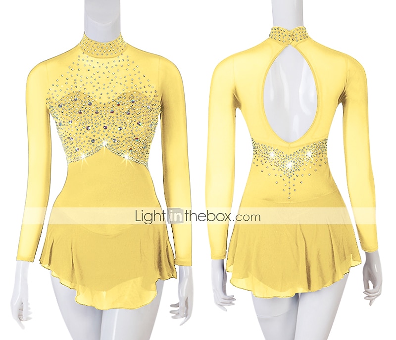 Eiskunstlaufkleid Damen Mädchen Eislaufen Kleider Austattungen Gelb Dunkelrot Dunkelmarine Patchwork Gitter Spandex Hochelastisch Praxis Professionell Wettbewerb Eiskunstlaufkleidung Kristalle 2026 - $117.99 –P13