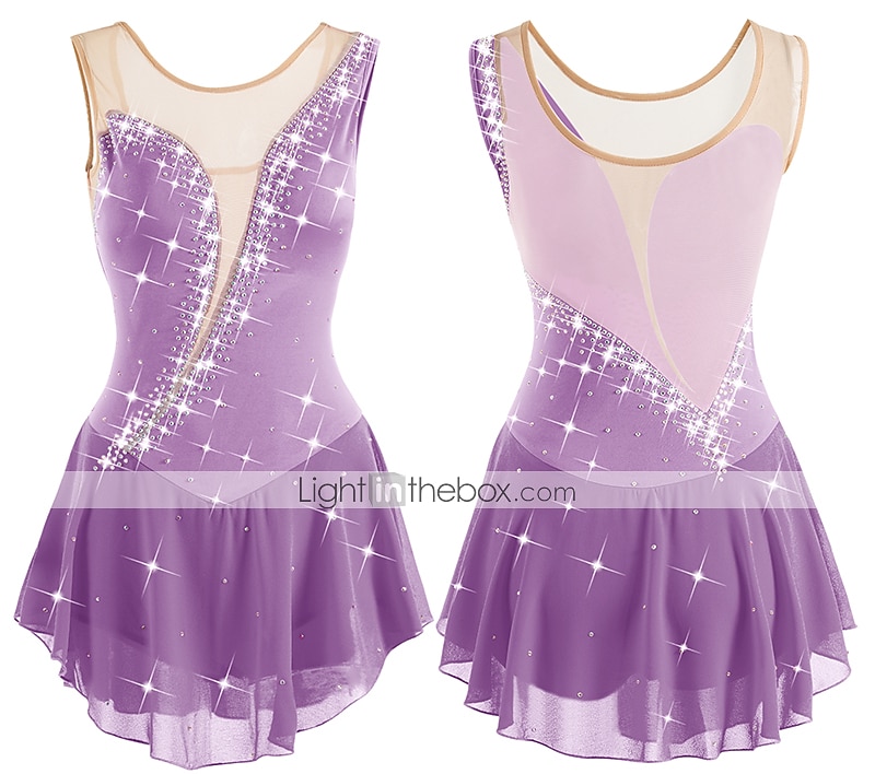 Kunstschaatsjurk Dames Voor meisjes Schaatsen Jurken Wit / Wit Geel en geel Donker paars Asymetrische zoom Netstof Spandex Hoge Elasticiteit Wedstrijd Kunstschaatskleding Kristal / Bergkristal 2026 - $101.99 –P16