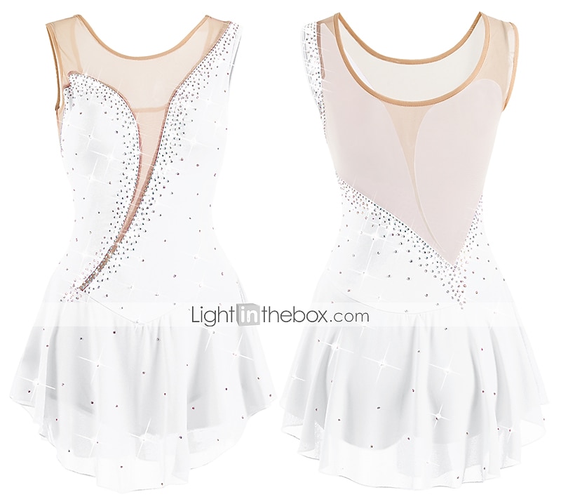 Kunstschaatsjurk Dames Voor meisjes Schaatsen Jurken Wit / Wit Geel en geel Donker paars Asymetrische zoom Netstof Spandex Hoge Elasticiteit Wedstrijd Kunstschaatskleding Kristal / Bergkristal 2026 - $101.99 –P18