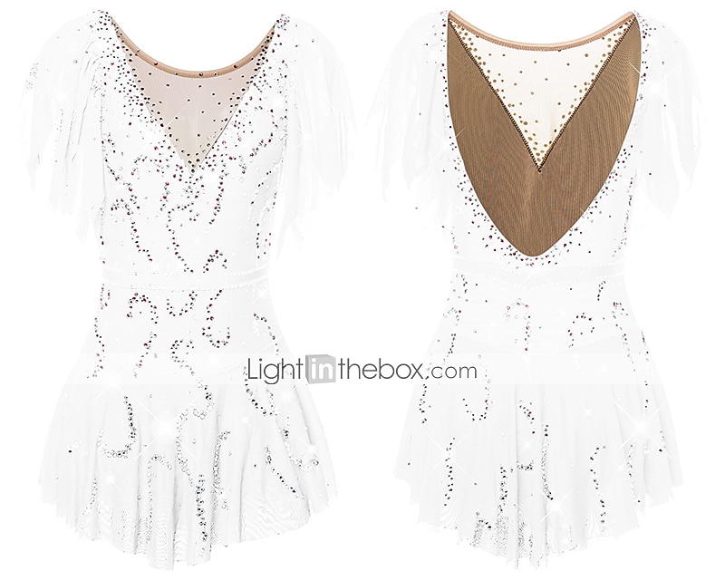 2026年 フィギュアスケート ドレス 女性用 女の子 アイススケート ドレス セット バイオレット ブラック ホワイト オープンバック スパンデックス ストレッチヤーン 高弾性 訓練 競技大会 スケートウェア 手作り ソリッド クラシック クリスタル・ラインストーン 半袖 アイススケート フィギュアスケート  コレクション – $157.99 –P16