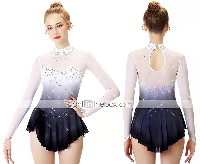 Figure Skating Dress Women's Girls' Ice Skating Dress Outfits Yan pink Golden yellow Violet Halo Dyeing Spandex Stretch Yarn Lace High Elasticity Professional Competition Skating Wear Handmade Fashion 2026 - $141.99 –P15