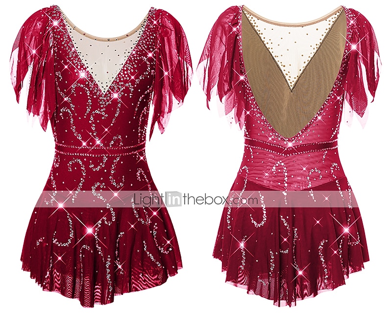 2026年 フィギュアスケート ドレス 女性用 女の子 アイススケート ドレス セット バイオレット ブラック ホワイト オープンバック スパンデックス ストレッチヤーン 高弾性 訓練 競技大会 スケートウェア 手作り ソリッド クラシック クリスタル・ラインストーン 半袖 アイススケート フィギュアスケート  コレクション – $157.99 –P13