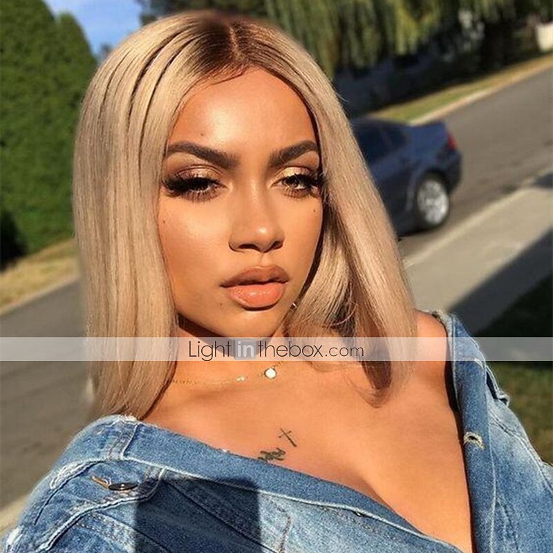 synthetische pruik recht kinky recht asymmetrisch machinaal vervaardigde pruik blond lang blond synthetisch haar 27 inch dames middenstuk blond / dagelijks gebruik barbiecore pruiken 2025 - $20.99 –P4