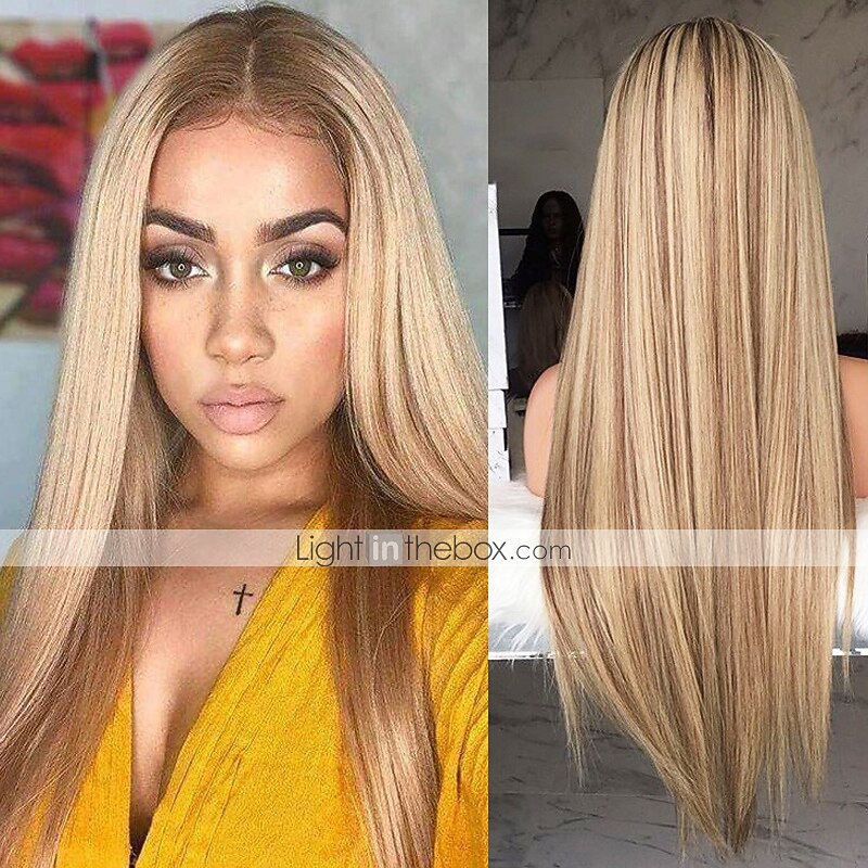 synthetische pruik recht kinky recht asymmetrisch machinaal vervaardigde pruik blond lang blond synthetisch haar 27 inch dames middenstuk blond / dagelijks gebruik barbiecore pruiken 2025 - $20.99 –P1
