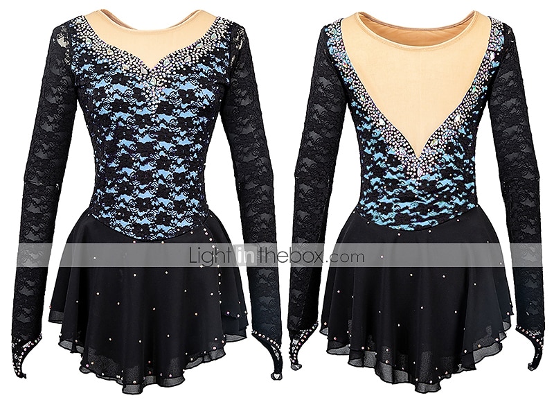 Figure Skating Dress Women's Girls' Ice Skating Dress Outfits Yellow & Yellow Black Dark Red Open Back Mesh Spandex High Elasticity Training Practice Competition Skating Wear Solid Colored Classic 2026 - $134.99 –P11