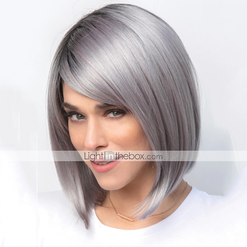 Perruque Synthétique Droit Droit crépu Bob Coupe Carré Fabriqué à la machine Perruque Court Grise Marron Cheveux Synthétiques 11 pouce Femme Marron Gris / Usage quotidien de 2026 ? $24.99 –P1