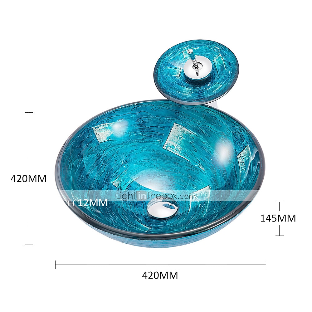 Minimalist Mediterranean Wind Round Basin Tempered Glass Wash Basin With Waterfall Faucet Basin Support Drainer 2025 - $315.89 –P3