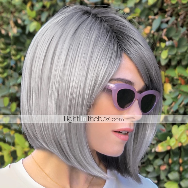 Perruque Synthétique Droit Droit crépu Bob Coupe Carré Fabriqué à la machine Perruque Court Grise Marron Cheveux Synthétiques 11 pouce Femme Marron Gris / Usage quotidien de 2026 ? $24.99 –P2