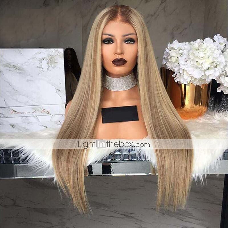 synthetische pruik recht kinky recht asymmetrisch machinaal vervaardigde pruik blond lang blond synthetisch haar 27 inch dames middenstuk blond / dagelijks gebruik barbiecore pruiken 2025 - $20.99 –P2