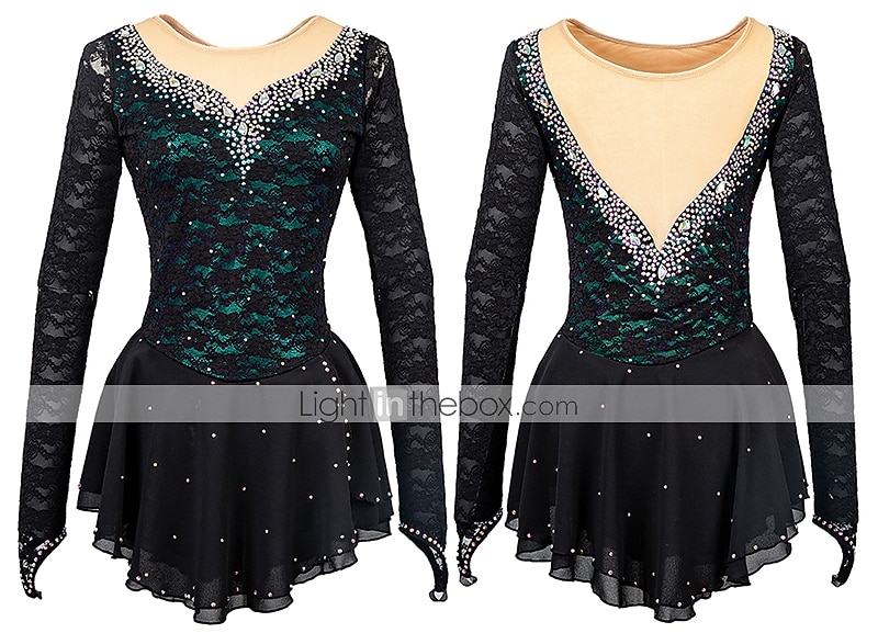 Figure Skating Dress Women's Girls' Ice Skating Dress Outfits Yellow & Yellow Black Dark Red Open Back Mesh Spandex High Elasticity Training Practice Competition Skating Wear Solid Colored Classic 2026 - $134.99 –P12