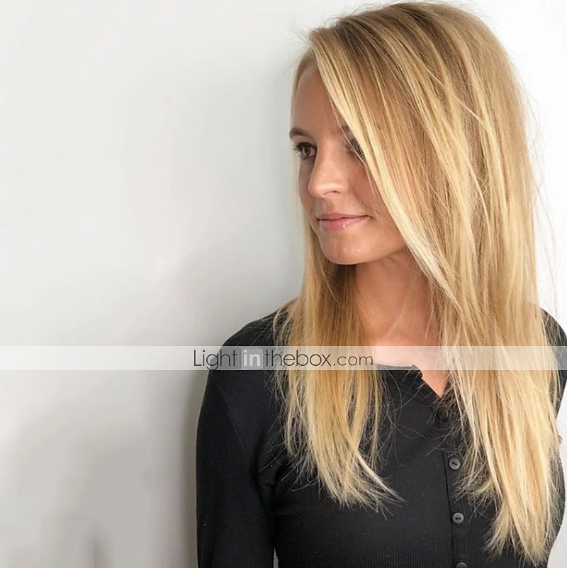 Syntetiske parykker Rett Asymmetrisk frisyre Maskinprodusert Parykk Blond Lang Blond Syntetisk hår 21 tommers Dame Beste kvalitet Blond / Dagligdagstøy 2025 - $23.99 –P2