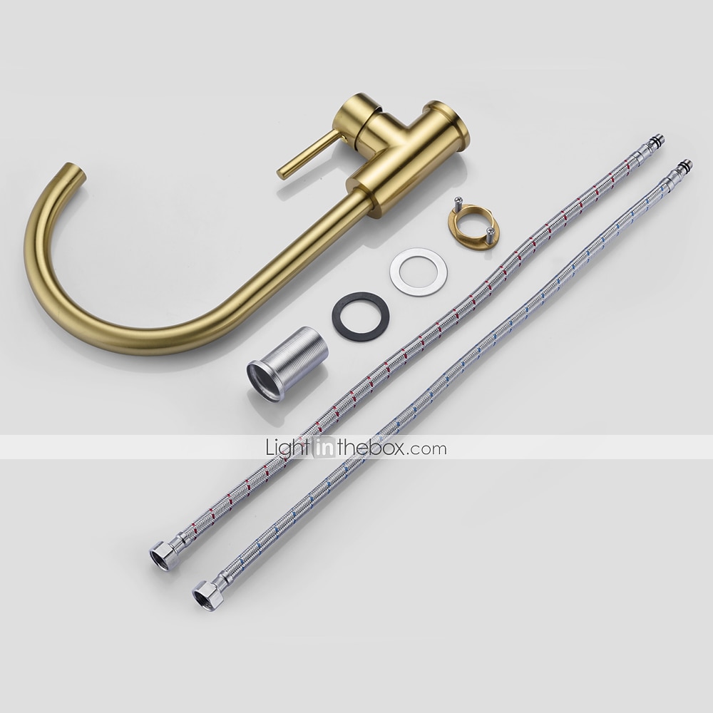 robinet de bucătărie, un singur mâner, auriu, cu un singur orificiu, set central rotativ galvanizat, mâner contemporan din aliaj de zinc, robinete de bucătărie cu apă caldă și rece 2025 - $113.99 –P4