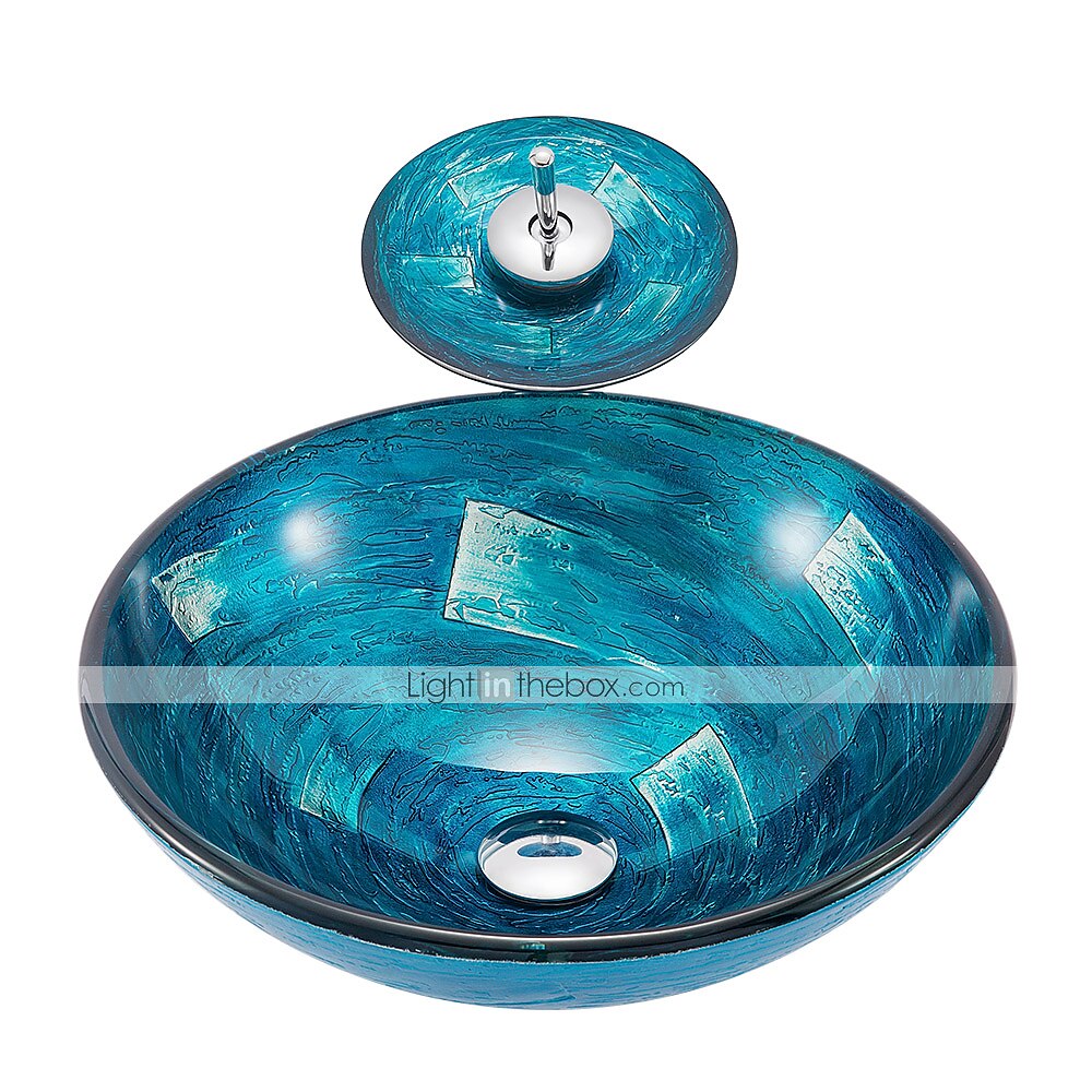 Minimalist Mediterranean Wind Round Basin Tempered Glass Wash Basin With Waterfall Faucet Basin Support Drainer 2025 - $315.89 –P5