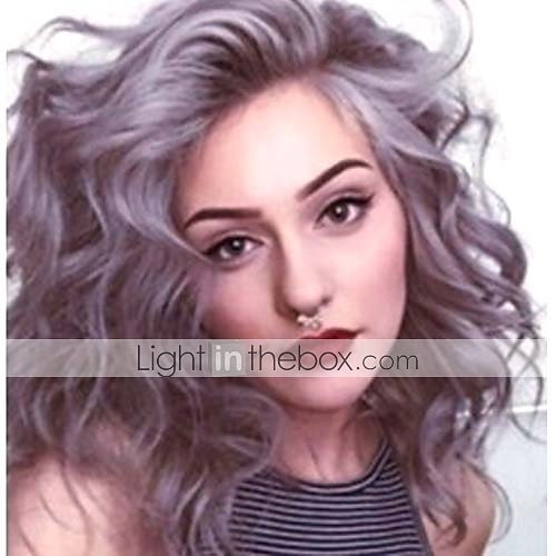 2026年 人工毛ウィッグ カーリー 非対称 機械製ウィッグ ミディアム グレー オンブル ブルー 人工毛 16 インチ 女性用 混合色 / 婚約パーティー / ブライダル シャワー / ハネムーン クリスマス パーティー用ウィッグ  コレクション – $24.99 –P3