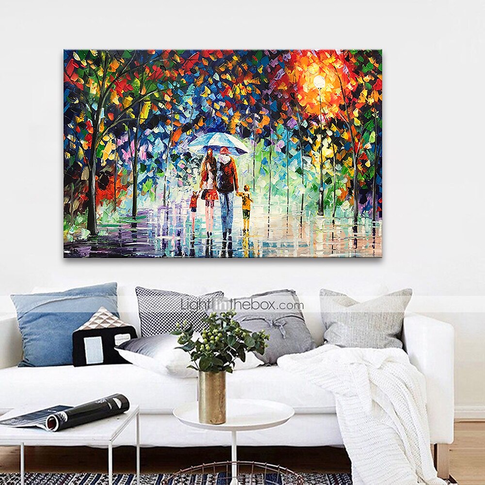 Oil Painting 100% Handmade Hand Painted Wall Art On Canvas A Family Of Four Holds An Umbrella Abstract Landscape Vintage Traditional Home Decoration Decor Rolled Canvas No Frame Unstretched 2025 - $75.99 –P4