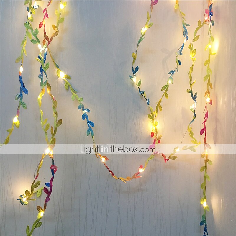 קבלת פנים אלגנטית למסיבת חתונה 2m 20led עלים צבעוניים זעירים זר פיות אורות - aa מופעל על סוללה נורות חוטי נחושת לד לשולחן, עיצוב מסיבה בבית, לבן חם 2025 - $9.99 –P3
