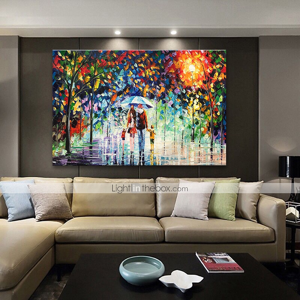 Oil Painting 100% Handmade Hand Painted Wall Art On Canvas A Family Of Four Holds An Umbrella Abstract Landscape Vintage Traditional Home Decoration Decor Rolled Canvas No Frame Unstretched 2025 - $75.99 –P5