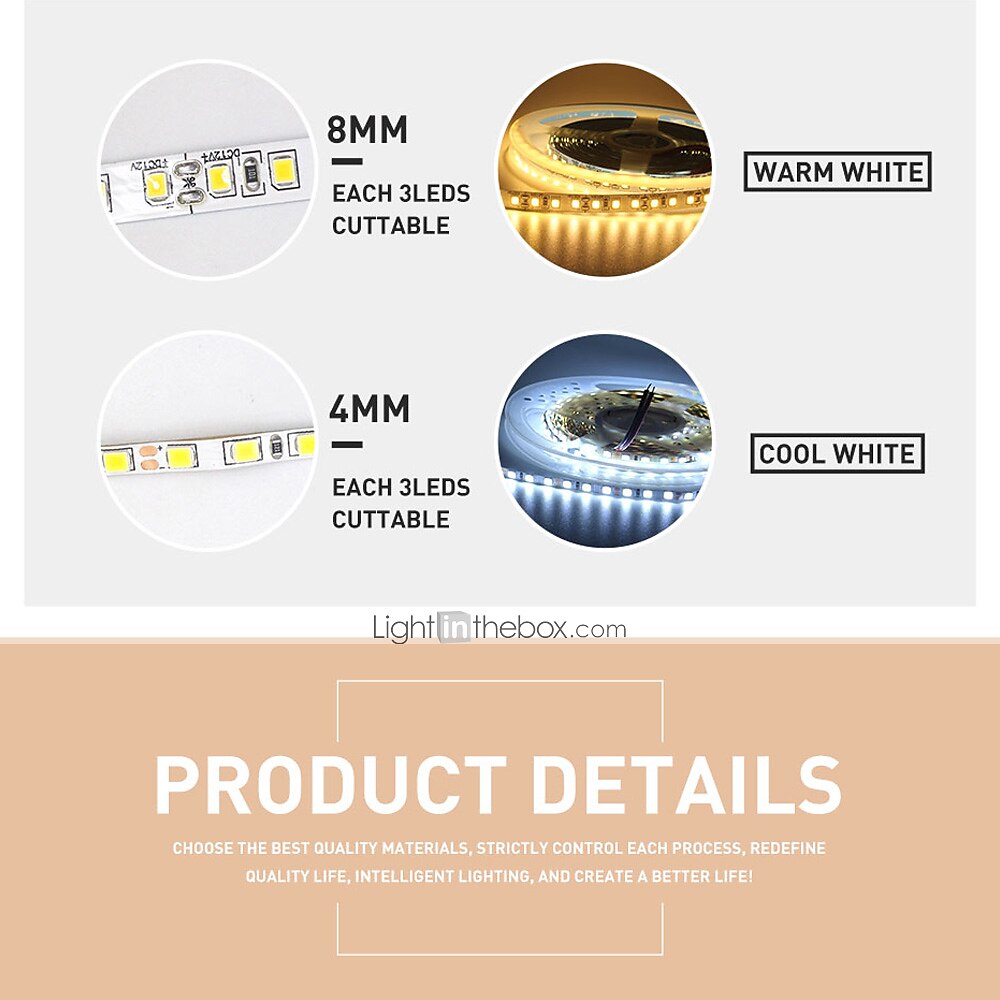 12V LED Light Strip 16.6 ft (5M) SMD 2835, DC 5.5 x 2.1mm Connector, Tape Light for Home, Kitchen, Party, Christmas (Power Adapter Not Included) 2025 - $8.49 –P4