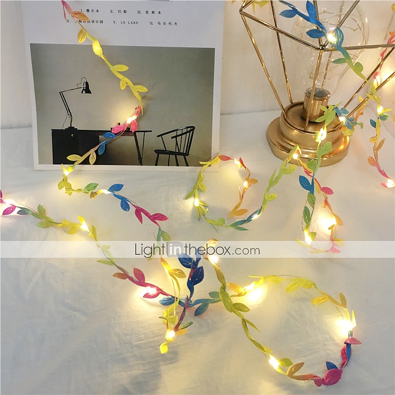 קבלת פנים אלגנטית למסיבת חתונה 2m 20led עלים צבעוניים זעירים זר פיות אורות - aa מופעל על סוללה נורות חוטי נחושת לד לשולחן, עיצוב מסיבה בבית, לבן חם 2025 - $9.99 –P9