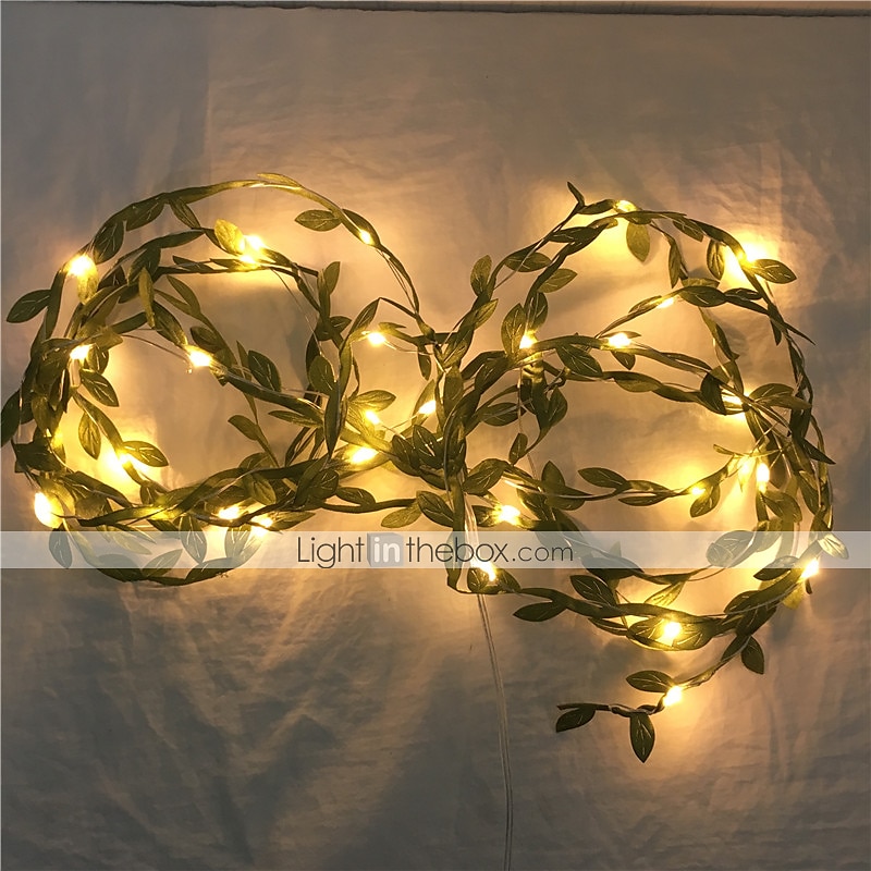Elegant Wedding Party Reception 5M 50LED Tiny Green Leaves Garland Fairy Lights - LED Copper Wire String Lights for Home Decor, Warm White (Battery Powered, Batteries Not Included) 2025 - $14.99 –P8