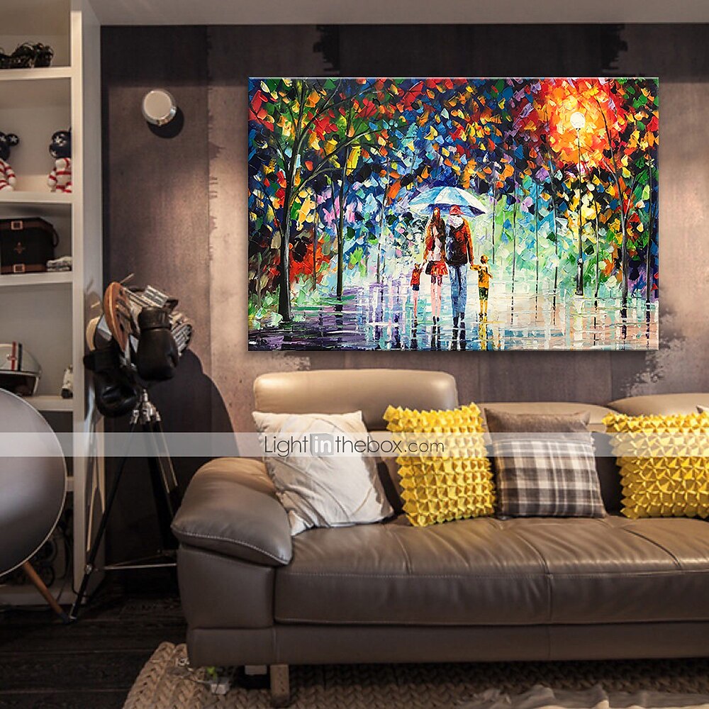 Oil Painting 100% Handmade Hand Painted Wall Art On Canvas A Family Of Four Holds An Umbrella Abstract Landscape Vintage Traditional Home Decoration Decor Rolled Canvas No Frame Unstretched 2025 - $75.99 –P6