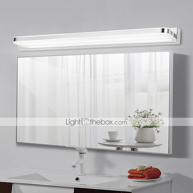 lampada frontale a specchio con luce di cortesia a led faro a specchio in acciaio inossidabile 28,3 pollici 16w lampada da trucco a led per bagno in acrilico semplice a prova di umidità del 2025 a $70.99 –P5