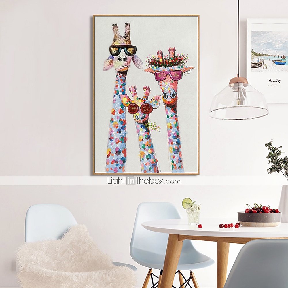 Nursery Oil Painting Handmade Hand Painted Wall Art Colorful Cartoon Giraffe Animal Home Decoration Décor Stretched Frame Ready to Hang 2025 - $89.99 –P3