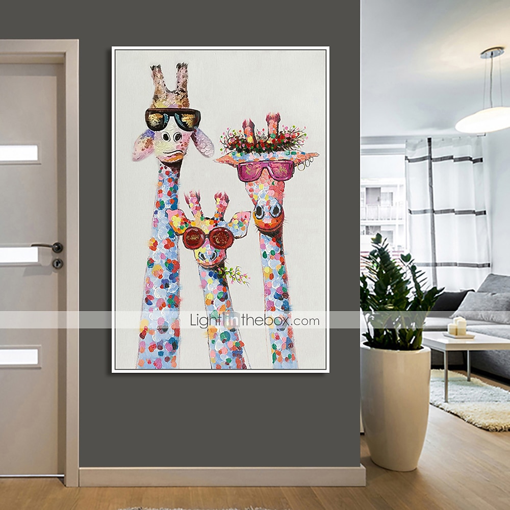 Nursery Oil Painting Handmade Hand Painted Wall Art Colorful Cartoon Giraffe Animal Home Decoration Décor Stretched Frame Ready to Hang 2025 - $89.99 –P4