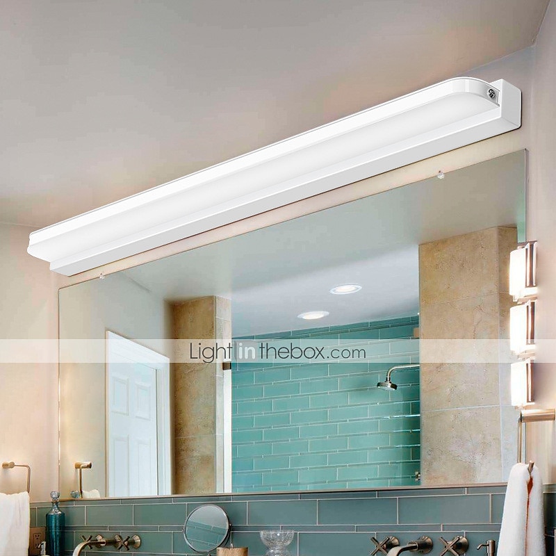 lampada frontale a specchio con luce di cortesia a led faro a specchio in acciaio inossidabile 28,3 pollici 16w lampada da trucco a led per bagno in acrilico semplice a prova di umidità del 2025 a $70.99 –P8
