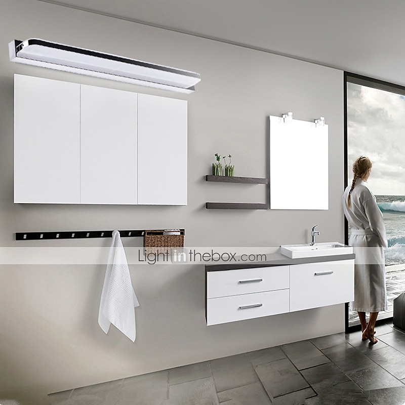 lampada frontale a specchio con luce di cortesia a led faro a specchio in acciaio inossidabile 28,3 pollici 16w lampada da trucco a led per bagno in acrilico semplice a prova di umidità del 2025 a $70.99 –P1