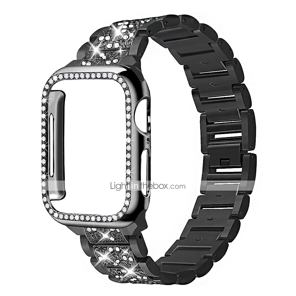 Cinturino per orologio  per Apple Watch 38mm 40mm 41mm 42mm 44mm 45mm 49mm iwatch Series Ultra 8 7 6 SE 5 4 3 2 1 Acciaio inossidabile Con diamantini Sostituzione Cinghia con caso Diamante Bling del 2025 a $22.99 –P4