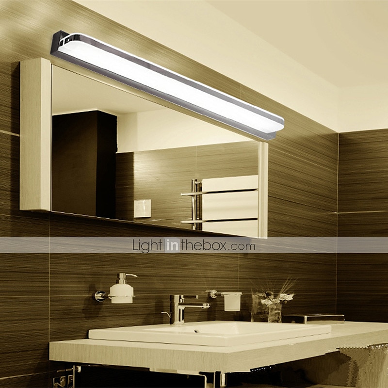 lampada frontale a specchio con luce di cortesia a led faro a specchio in acciaio inossidabile 28,3 pollici 16w lampada da trucco a led per bagno in acrilico semplice a prova di umidità del 2025 a $70.99 –P7