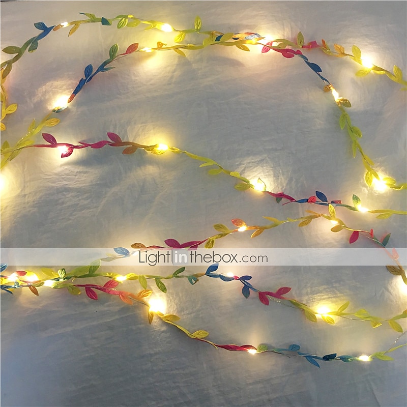 קבלת פנים אלגנטית למסיבת חתונה 2m 20led עלים צבעוניים זעירים זר פיות אורות - aa מופעל על סוללה נורות חוטי נחושת לד לשולחן, עיצוב מסיבה בבית, לבן חם 2025 - $9.99 –P6