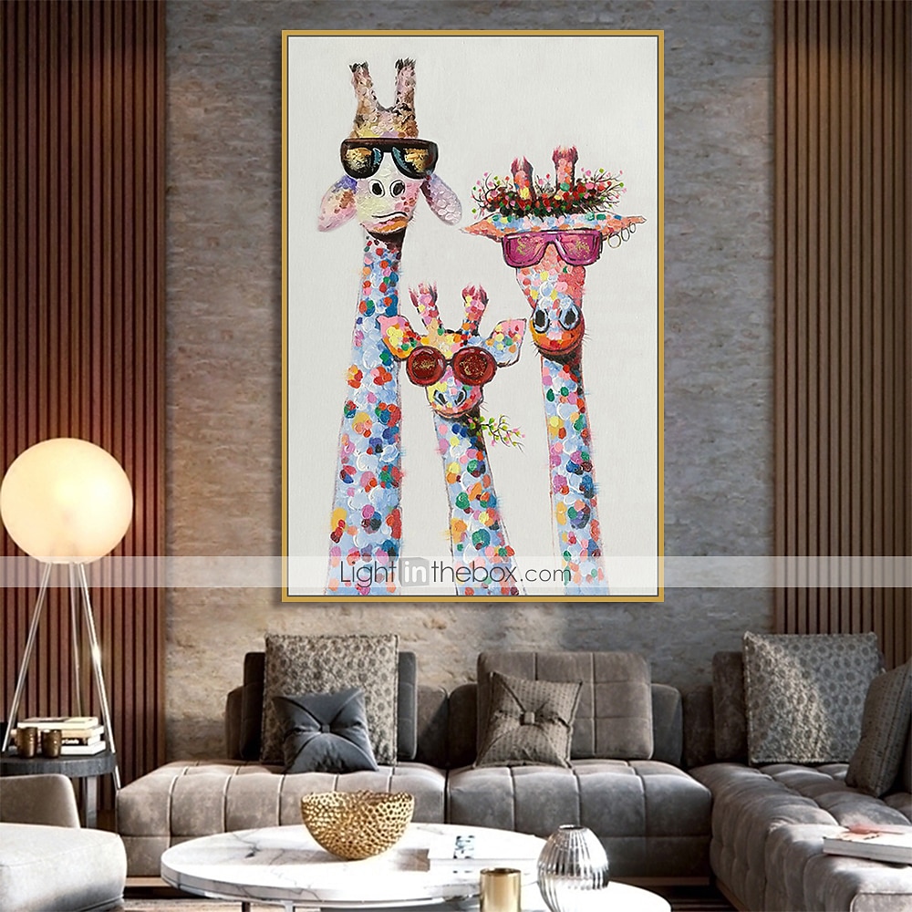 Nursery Oil Painting Handmade Hand Painted Wall Art Colorful Cartoon Giraffe Animal Home Decoration Décor Stretched Frame Ready to Hang 2025 - $89.99 –P5