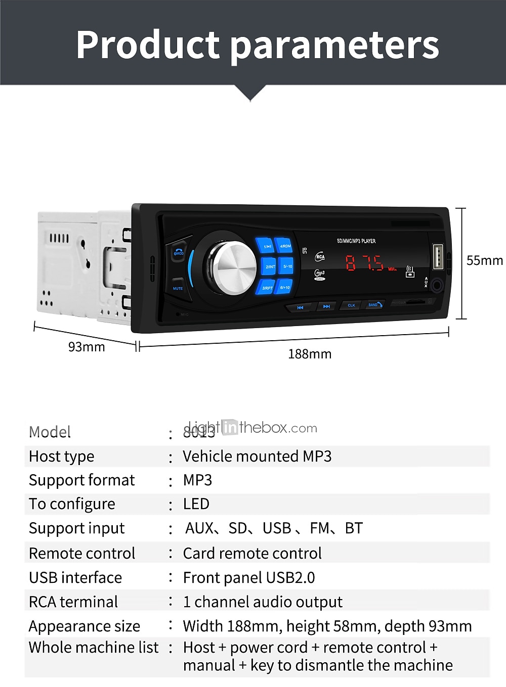 SWM 8013 No 1 DIN Other OS Car MP3 Player Micro USB / MP3 / Built-in Bluetooth for universal RCA / Mini USB / Other Support MP3 / WMA / WAV / SD / USB Support / Radio / SD Card 2025 - $31.99 –P2