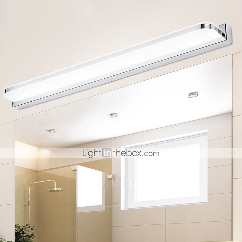 lampada frontale a specchio con luce di cortesia a led faro a specchio in acciaio inossidabile 28,3 pollici 16w lampada da trucco a led per bagno in acrilico semplice a prova di umidità del 2025 a $70.99 –P4