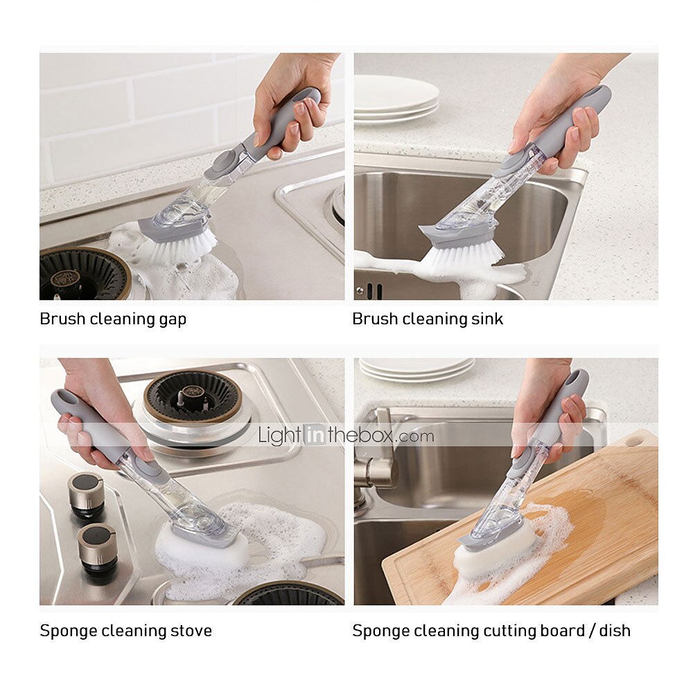 Brush Cleaning Scrubber Kitchen Dish Wash Pot Sponge Automatic Liquid  Dispenser