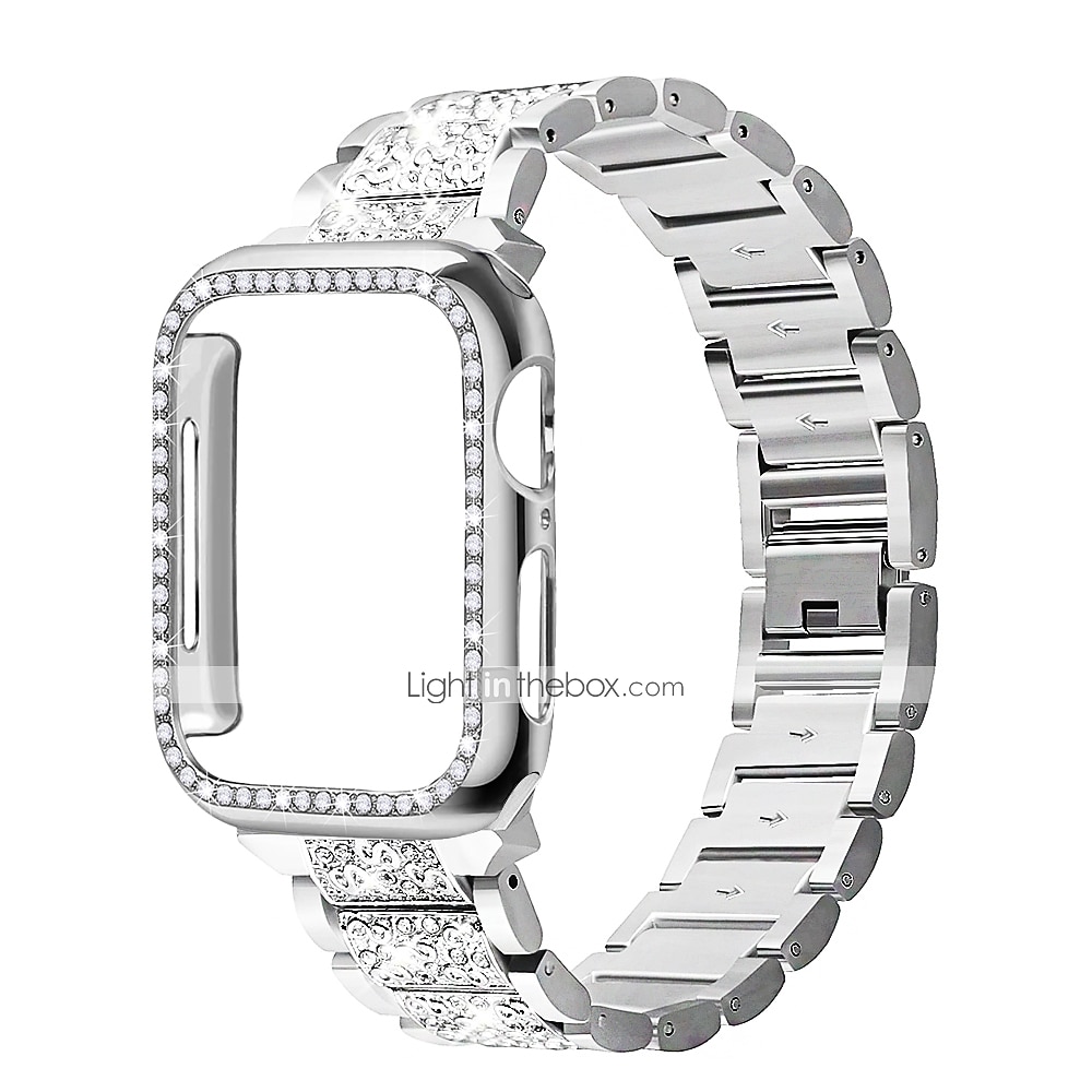 Cinturino per orologio  per Apple Watch 38mm 40mm 41mm 42mm 44mm 45mm 49mm iwatch Series Ultra 8 7 6 SE 5 4 3 2 1 Acciaio inossidabile Con diamantini Sostituzione Cinghia con caso Diamante Bling del 2025 a $22.99 –P5