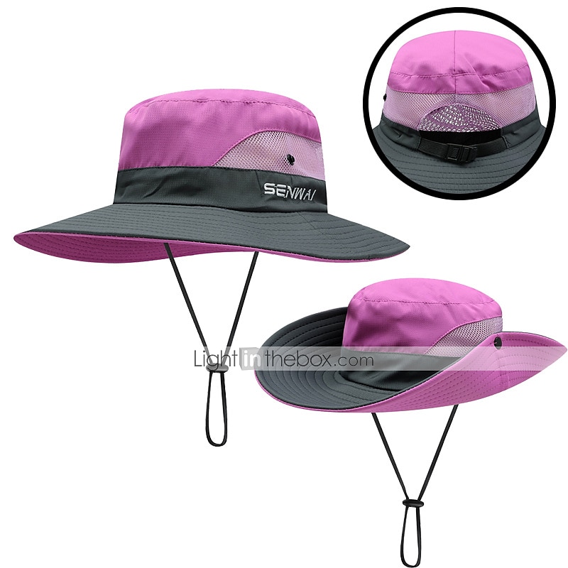 Bucket Hat Sun Hat Women Summer Hat UV Protection Mesh Wide Brim Foldable  Beach Fishing Hat with Ponytail Hole Orange