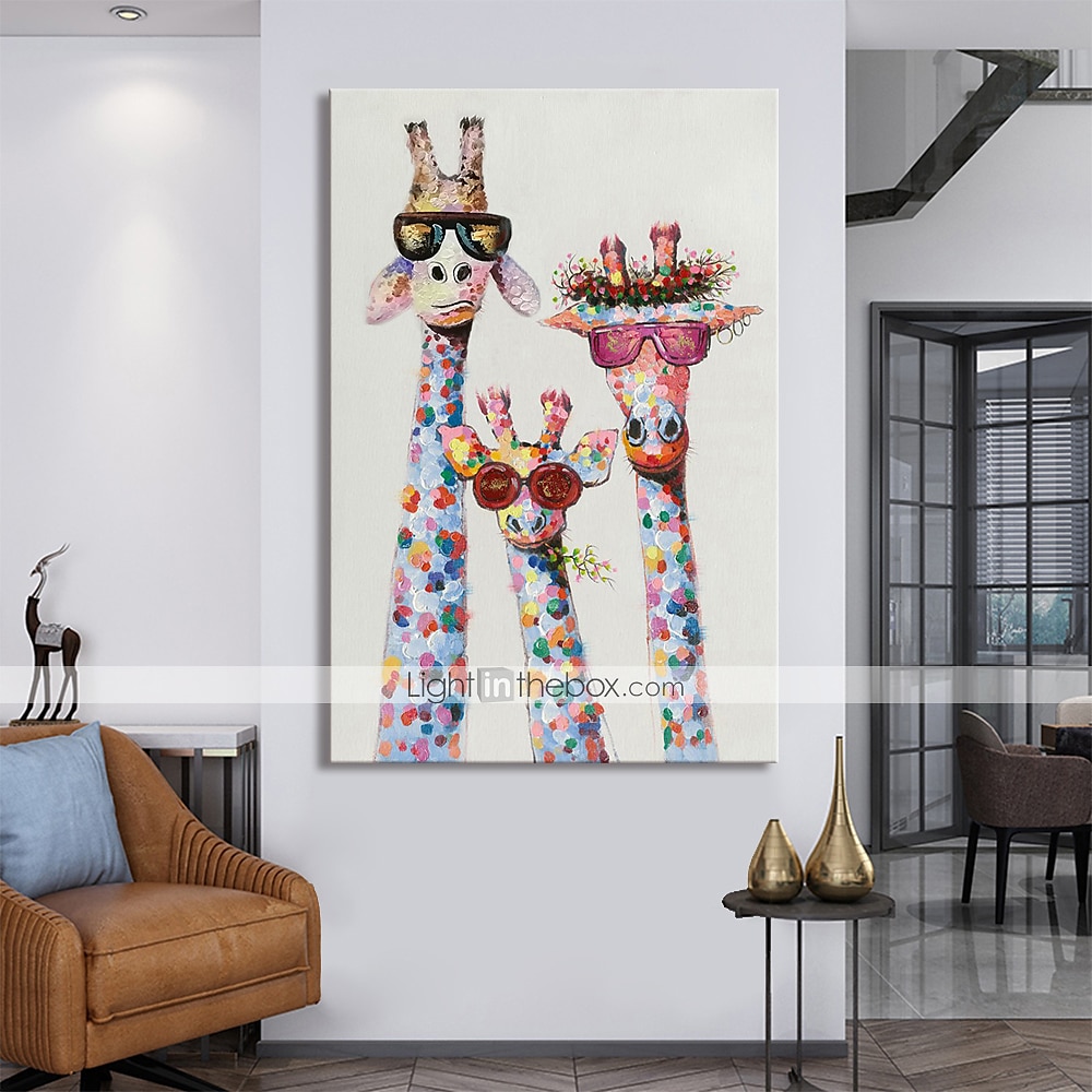 Nursery Oil Painting Handmade Hand Painted Wall Art Colorful Cartoon Giraffe Animal Home Decoration Décor Stretched Frame Ready to Hang 2025 - $89.99 –P6