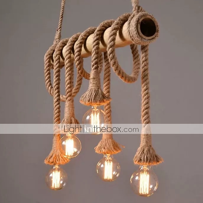 6 luces de 80 cm colgante de luz led diseño de grupo madera / bambú cadena de comedor campestre / cable ajustable 110-120v 220-240v 2026 - $160.99 –P11