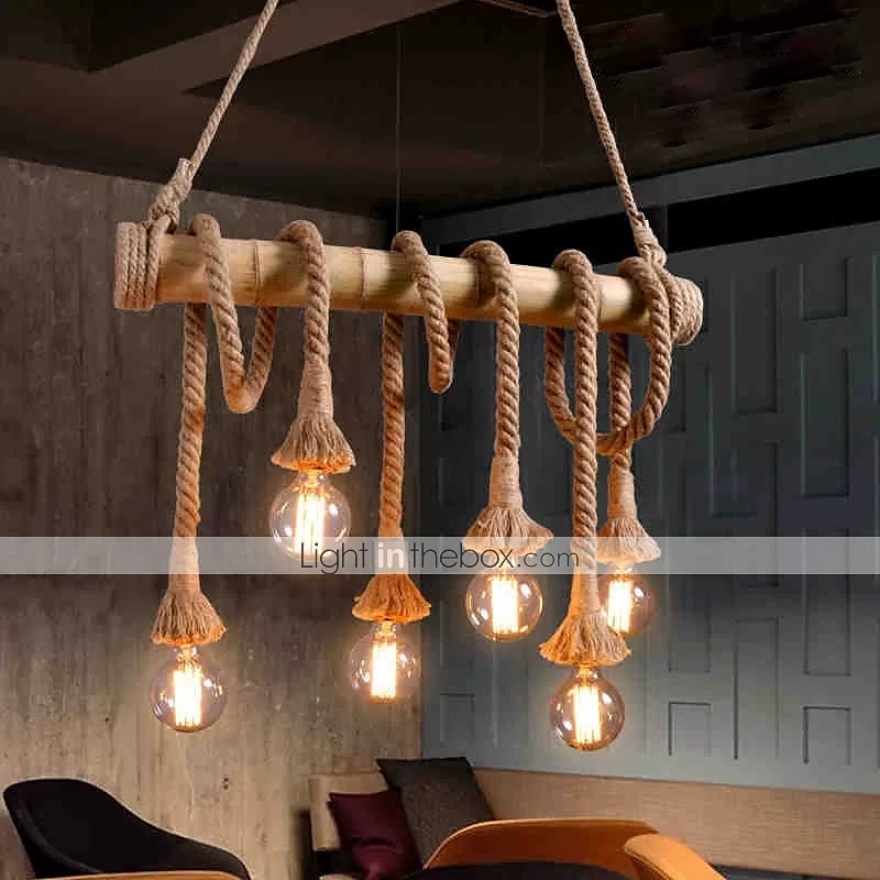 6 luces de 80 cm colgante de luz led diseño de grupo madera / bambú cadena de comedor campestre / cable ajustable 110-120v 220-240v 2026 - $160.99 –P5