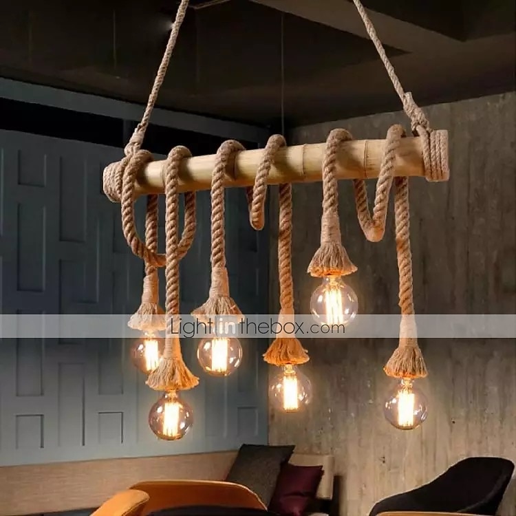 6 luces de 80 cm colgante de luz led diseño de grupo madera / bambú cadena de comedor campestre / cable ajustable 110-120v 220-240v 2026 - $160.99 –P12